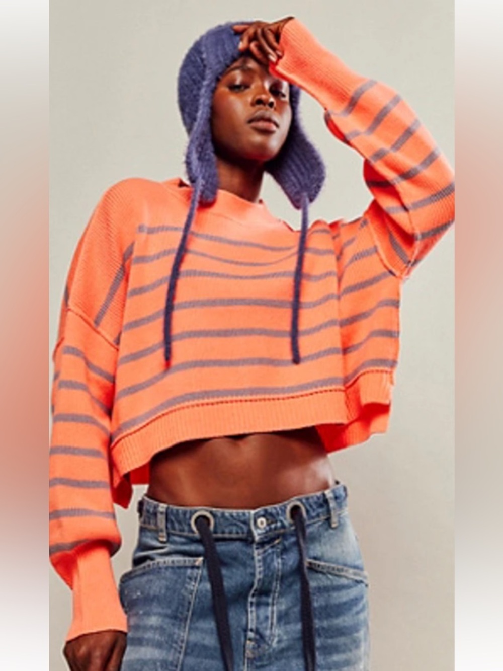 Free People Easy Street Stripe Crop Pullover. NWT